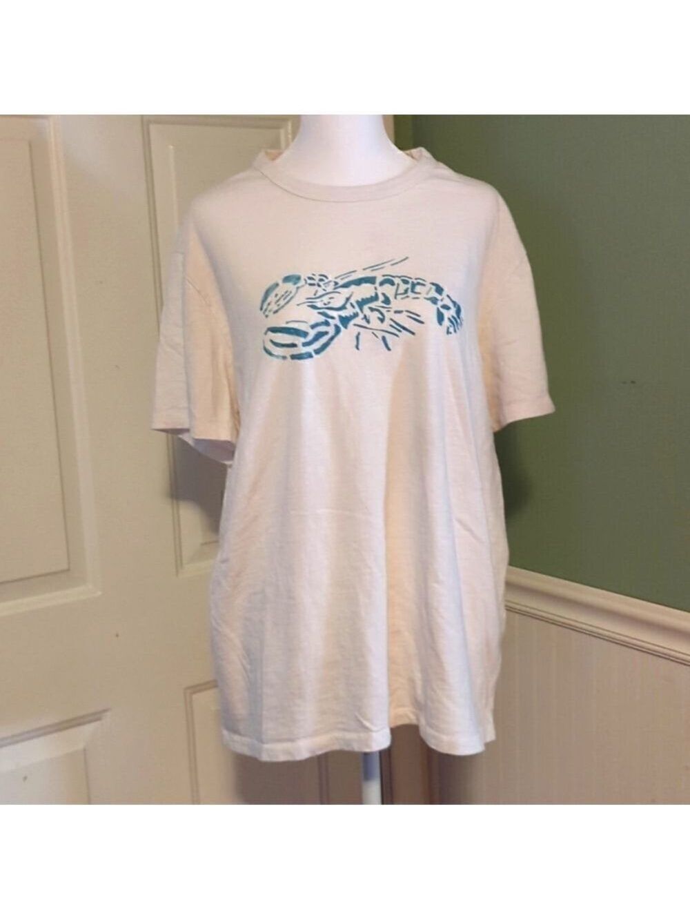 J. Crew Lobster White Turquoise Short Sleeve Large Maine  Summer Vacation